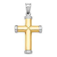 14K Two-Tone and White Rhodium Diamond-cut Reversible Cross Pendant view 4