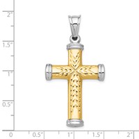 14K Two-Tone and White Rhodium Diamond-cut Reversible Cross Pendant view 3