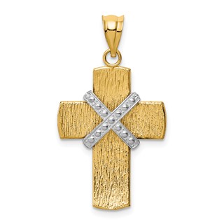 14K Two-tone Diamond-cut -X- Cross Pendant