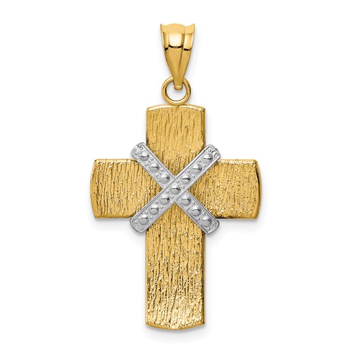 14K Two-tone Diamond-cut -x- Cross Pendant