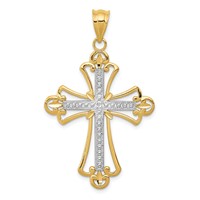 14K and White Rhodium Budded Cross Pendant view 1