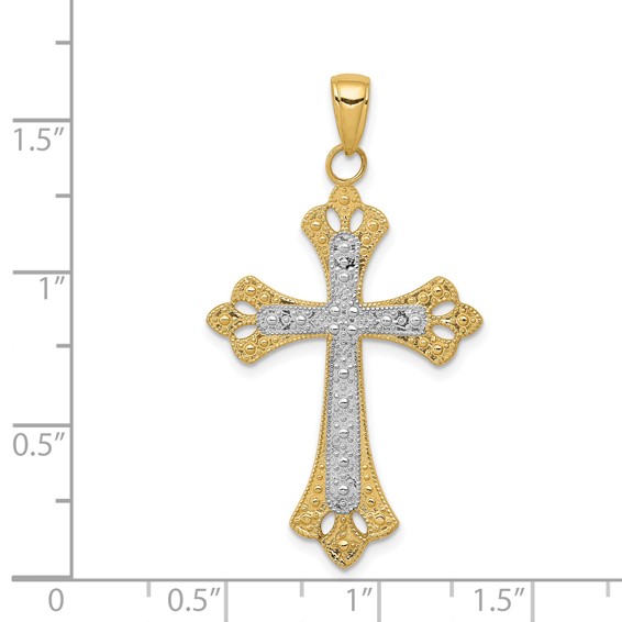 14k and White Rhodium Textured Cross Pendant