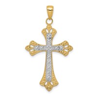 14K and White Rhodium Textured Cross Pendant view 1