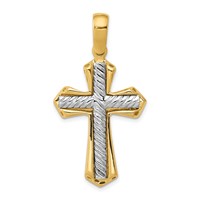 14K Two-tone Solid Cross Pendant view 1