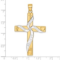 14K and White Rhodium Large Hope Faith Love Believe Cross Pendant view 3