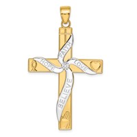 14K and White Rhodium Large Hope Faith Love Believe Cross Pendant view 1