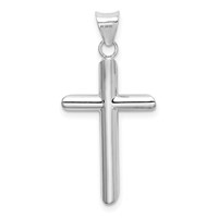 14K White Gold Polished Hollow Cross Pendant view 3