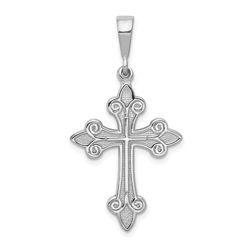 14K White Gold Fleur De Lis Cross Pendant