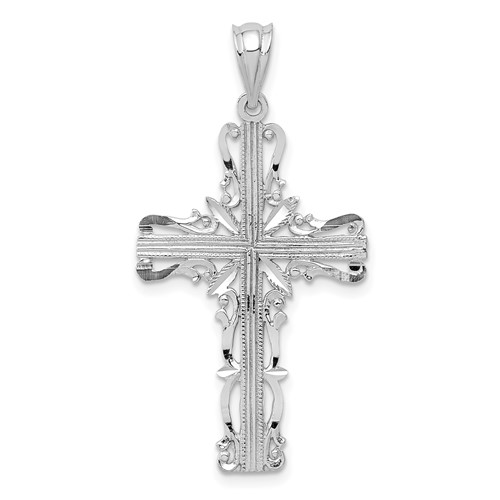 14K White Gold Fancy Latin Cross Pendant