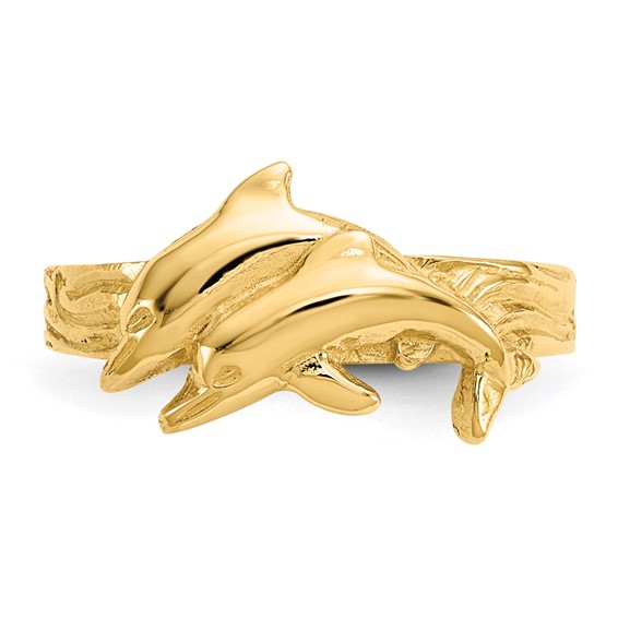 14K Two Dolphins Toe Ring