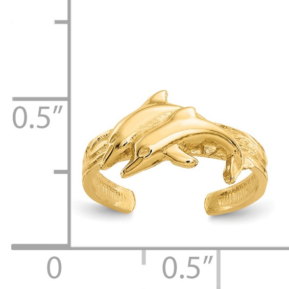 14K Two Dolphins Toe Ring