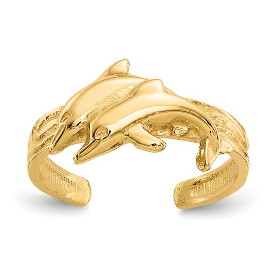 14K Two Dolphins Toe Ring