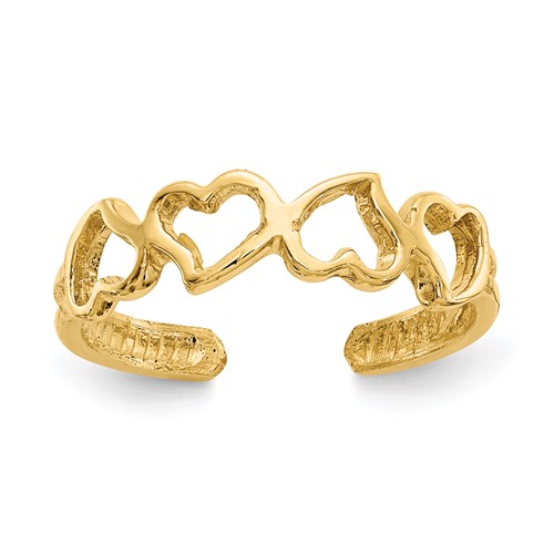 14K Yellow Gold Open Hearts Toe Ring