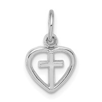 14K White Gold Small Cross in Heart Charm view 1