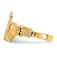 14K Yellow Gold Mens Satin Diamond-cut Claddagh Ring view 4