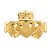 14K Yellow Gold Mens Satin Diamond-cut Claddagh Ring view 5