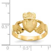 14K Yellow Gold Mens Satin Diamond-cut Claddagh Ring view 3