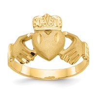 14K Yellow Gold Mens Satin Diamond-cut Claddagh Ring view 1