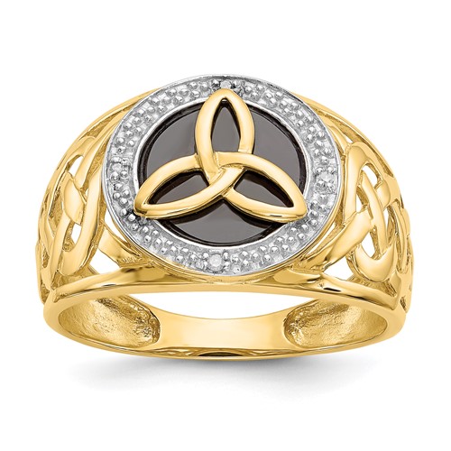 14K and White Rhodium Onyx Diamond Trinity Knot Ring