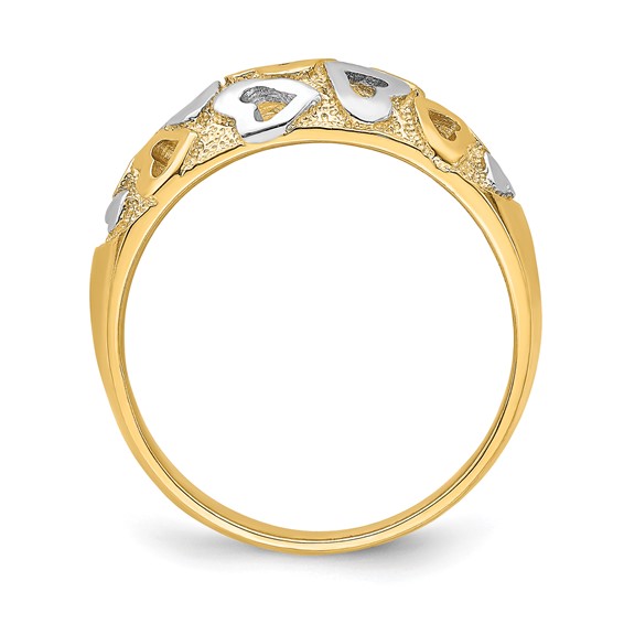 14k and Rhodium Hearts Dome Ring