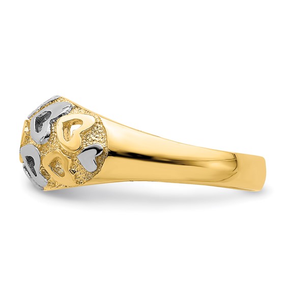 14k and Rhodium Hearts Dome Ring