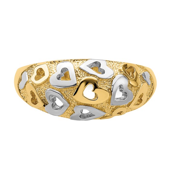 14k and Rhodium Hearts Dome Ring