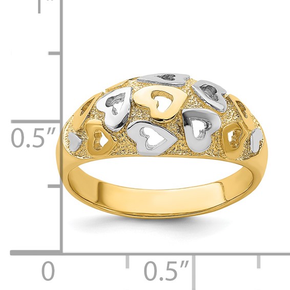 14k and Rhodium Hearts Dome Ring