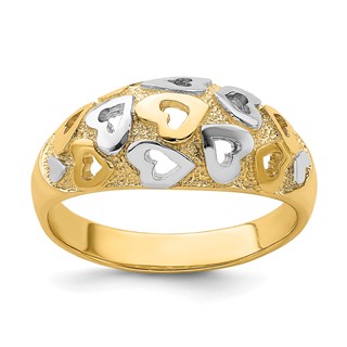 14k and Rhodium Hearts Dome Ring