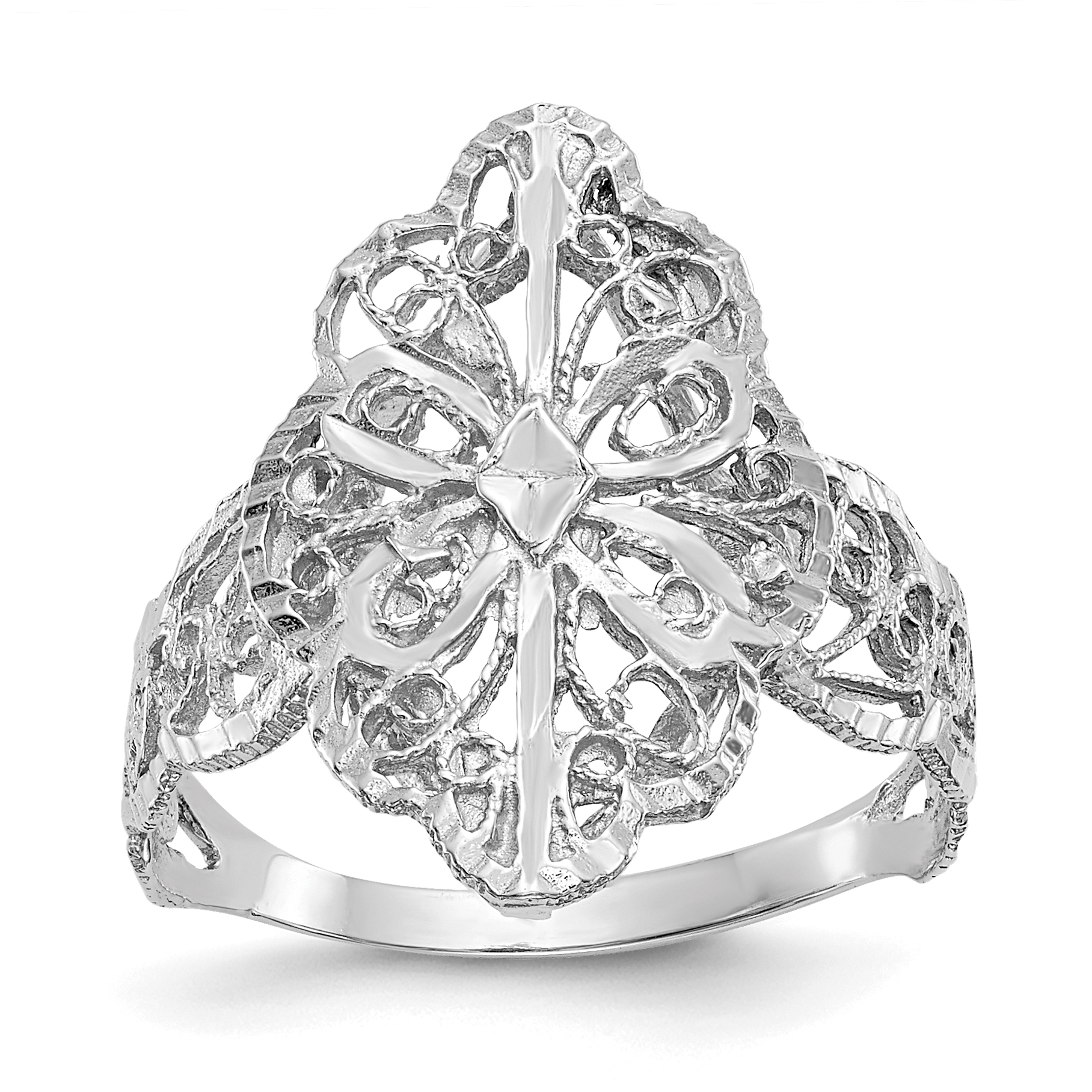 14K White Gold Diamond Cut Filigree Ring (K3880W)
