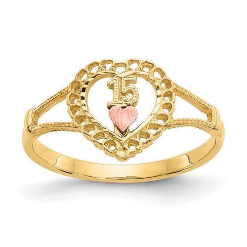 14K Two-tone Quinceanera Heart Ring, 15"
