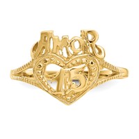 14K Yellow Gold Quinceanera Amor 15 Heart Ring view 5
