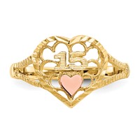 14K Two-tone Diamond-cut Quinceanera 15 in Heart Ring view 5