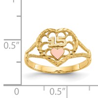 14K Two-tone Diamond-cut Quinceanera 15 in Heart Ring view 3