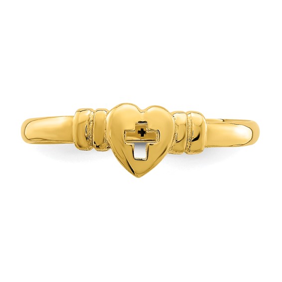 14k Heart with Cut-Out Cross Ring