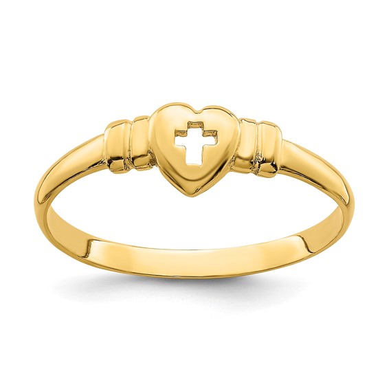 14k Heart with Cut-Out Cross Ring