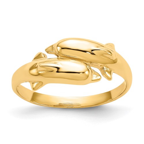 14K Yellow Gold Double Dolphin Bypass Ring