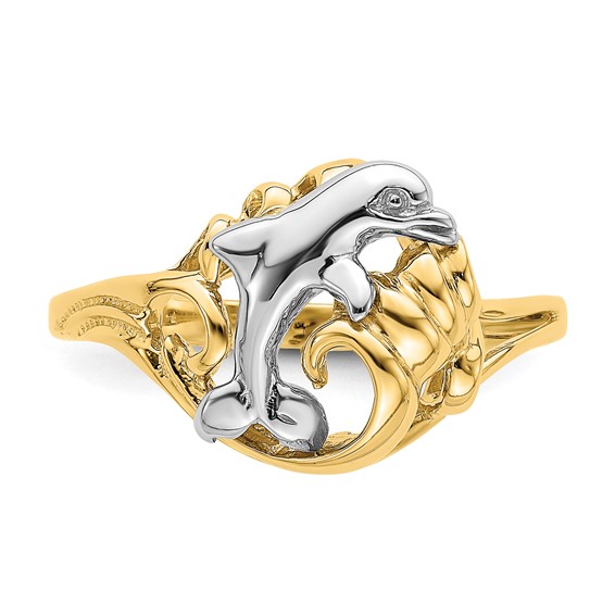 14k Two-tone Dolphin Wave Ring