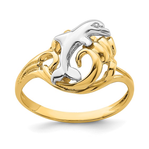 14k Two-tone Dolphin Wave Ring