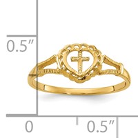 14K Yellow Gold Diamond-Cut Cross in Heart Ring view 3