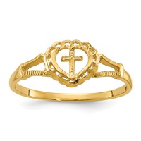 14K Yellow Gold Diamond-Cut Cross in Heart Ring view 1