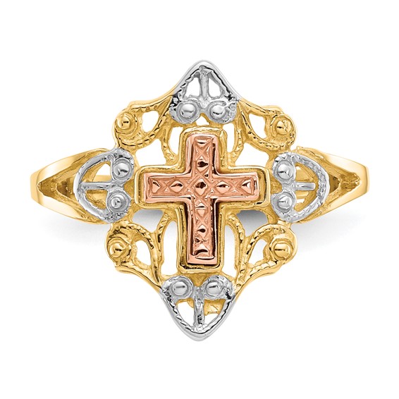14K Two-tone with White Rhodium Cross Ring