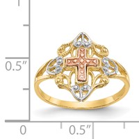 14K Two-tone Ring with White Rhodium Cross view 3