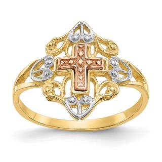 14K Two-tone with White Rhodium Cross Ring