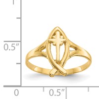 14K Yellow Gold Ichthus Ring with Cross view 3