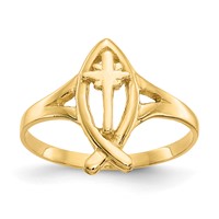 14K Yellow Gold Ichthus Ring with Cross view 1