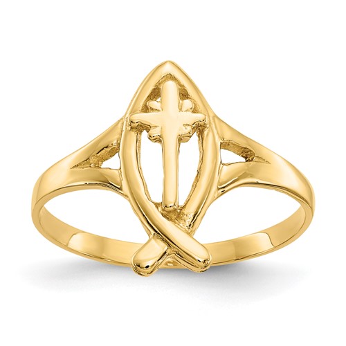 14K Yellow Gold Ichthus Ring with Cross