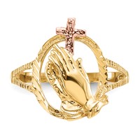 14K Two-tone Diamond Cut Praying Hands with Cross Ring view 5