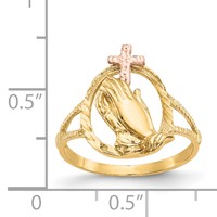 14K Two-tone Diamond Cut Praying Hands with Cross Ring view 3
