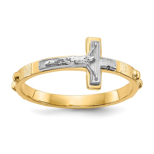 14K Two-tone Crucifix Rosary Ring