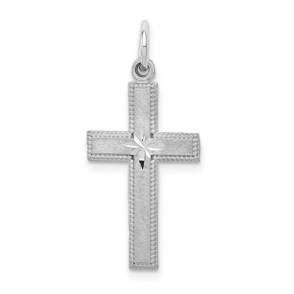 14K White Gold Diamond-cut Cross Pendant